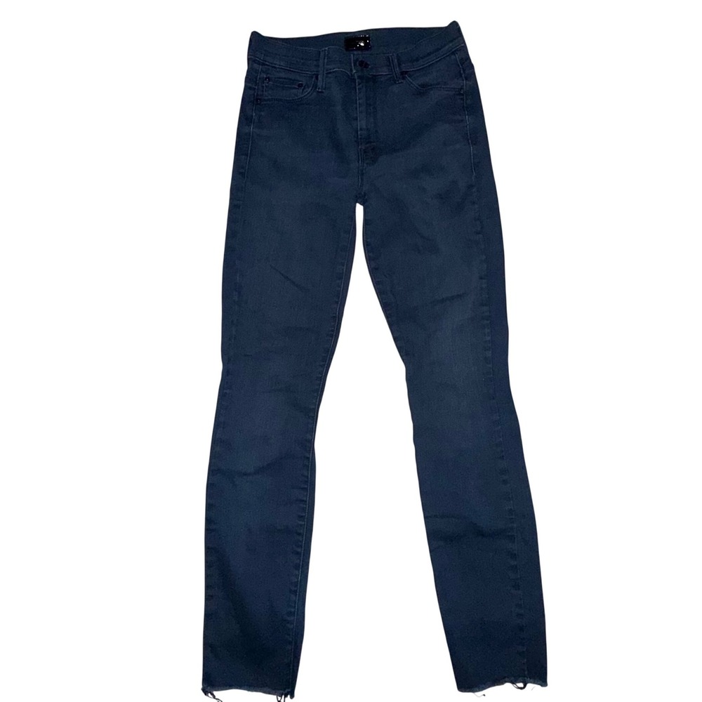 Mother High Waisted Looker Ankle Fray‎ Jeans 27 Blue Raw Hem Untouched Wash